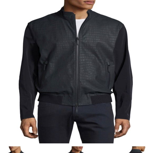 Medium Blue Croc Armani Collezioni Leather Jacket - Picture 2 of 12